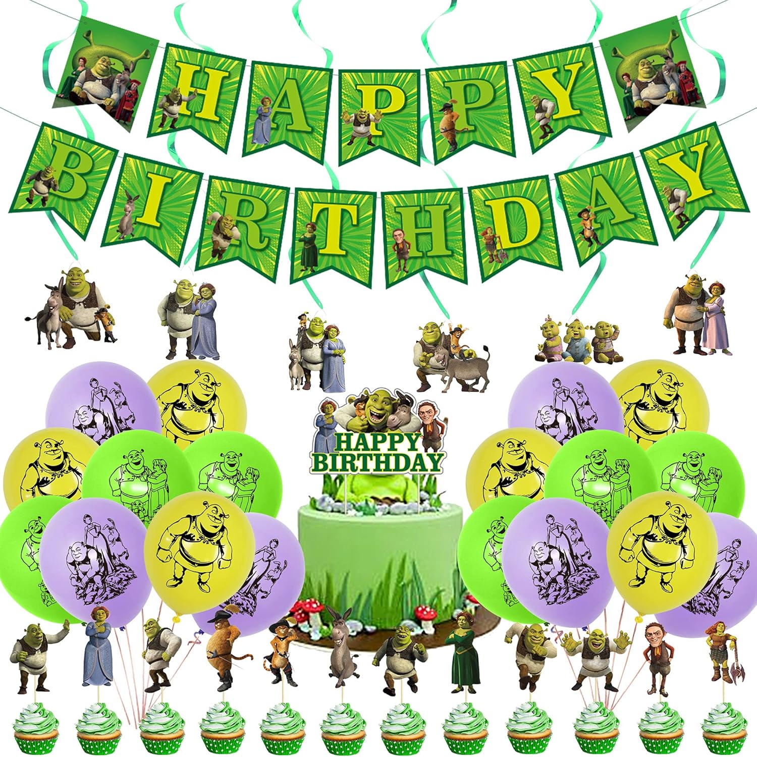 Buy Shrek birthday party supplies,Banner,big cake topper,Cupcake ...